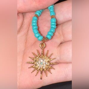 Turquoise glass beaded necklace